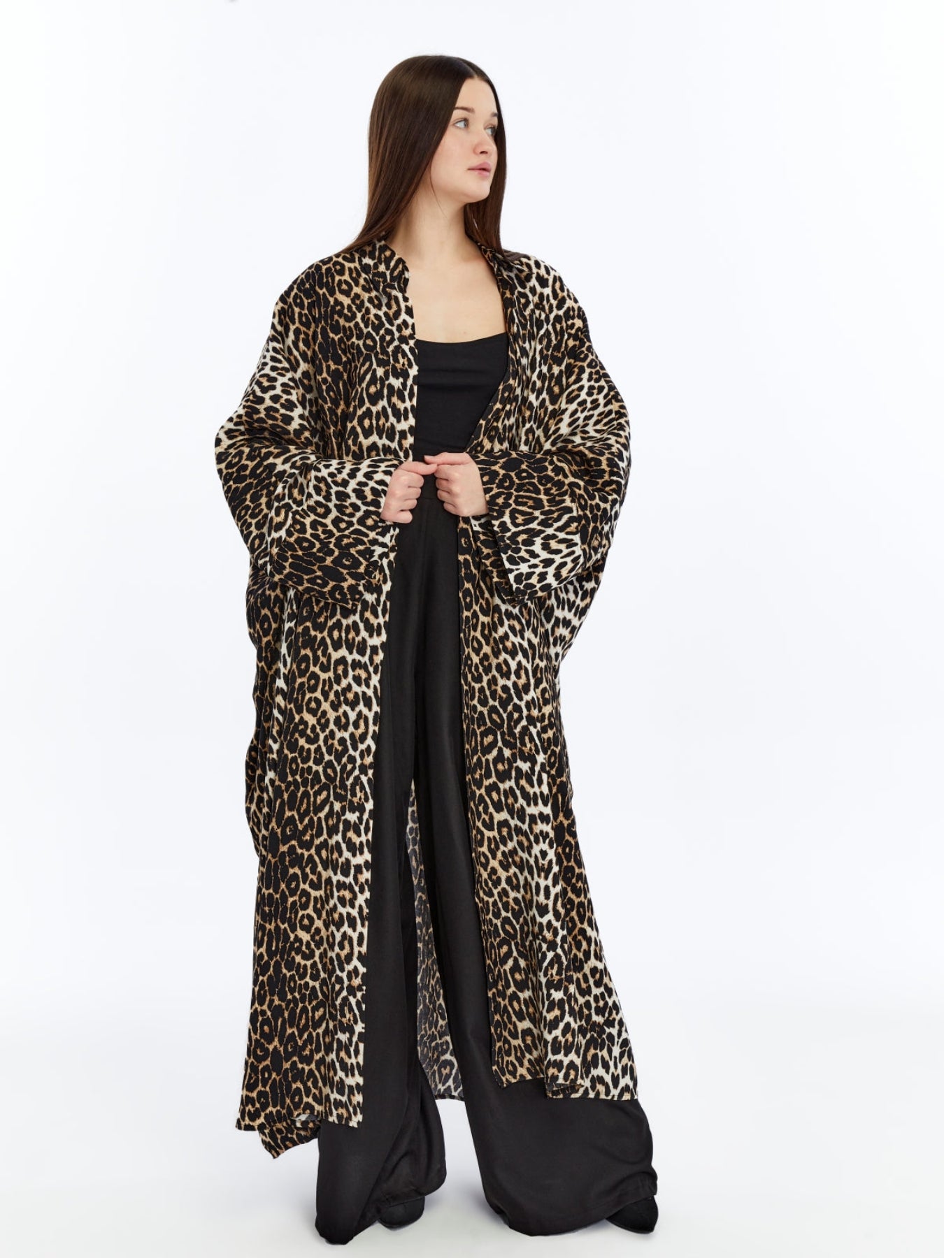 Kadın Leopar Desenli Gömlek Kaftan / Kimono