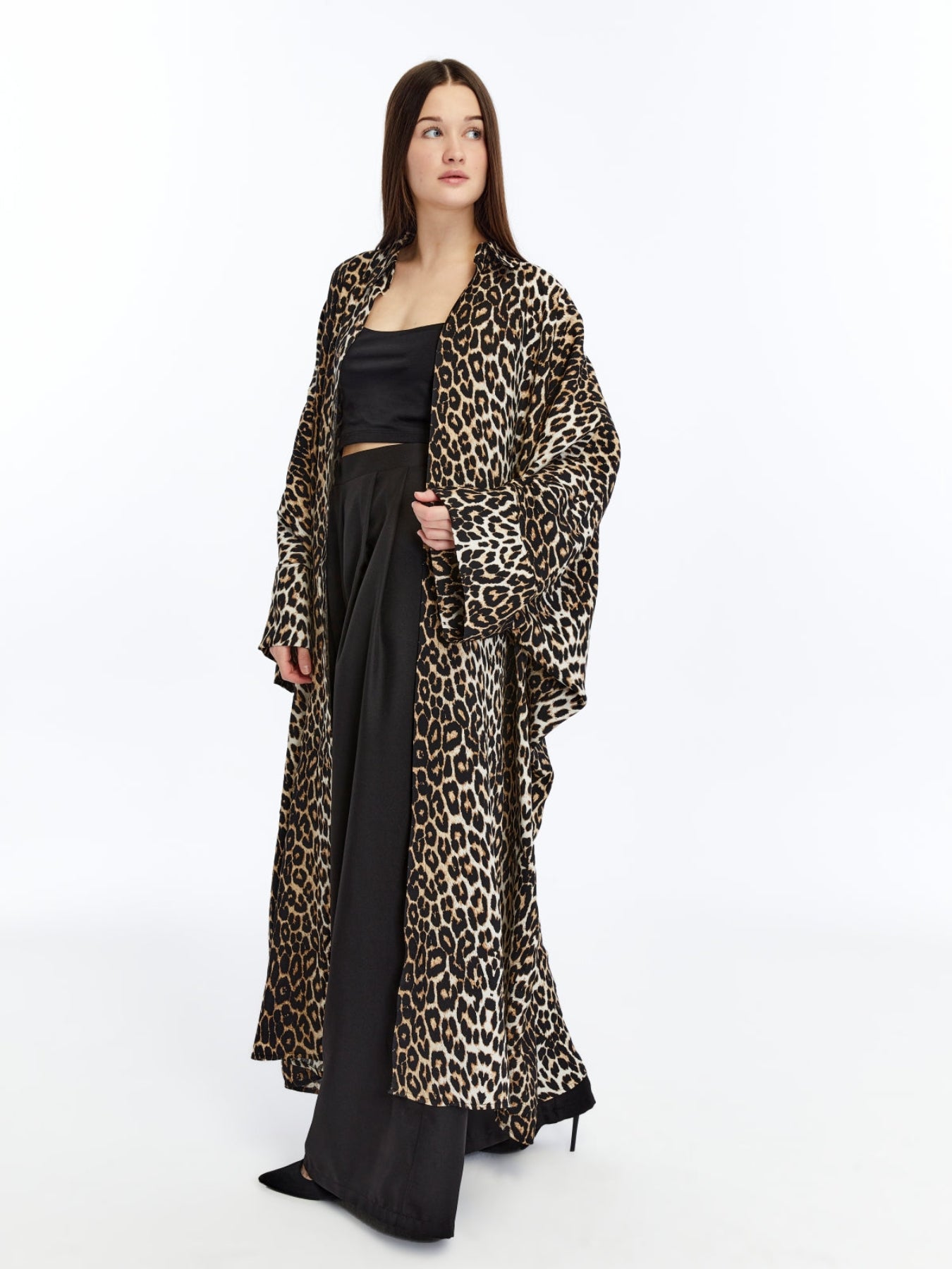 Kadın Leopar Desenli Gömlek Kaftan / Kimono