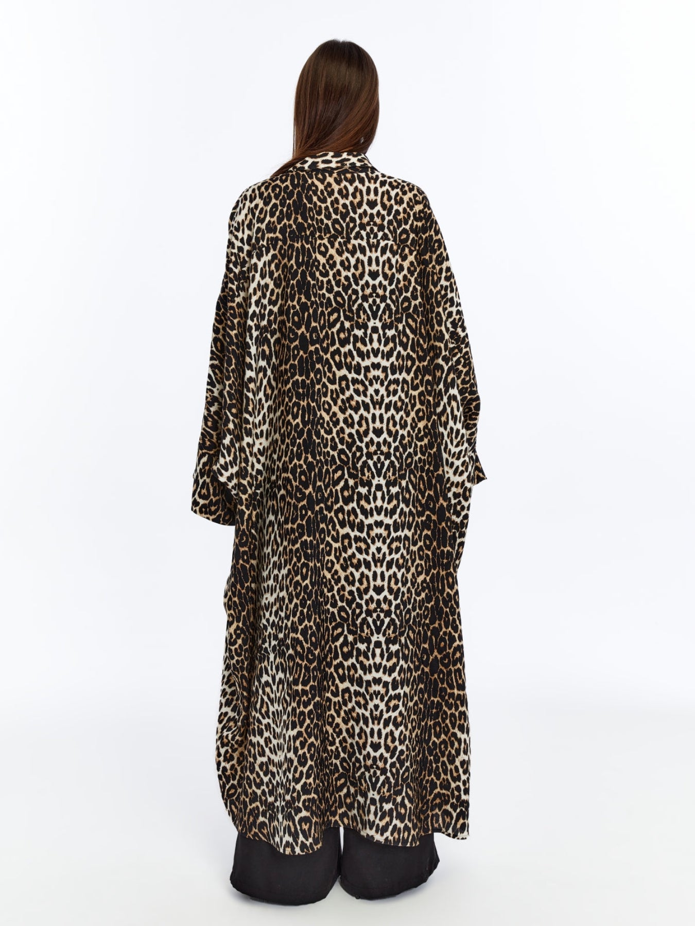 Kadın Leopar Desenli Gömlek Kaftan / Kimono