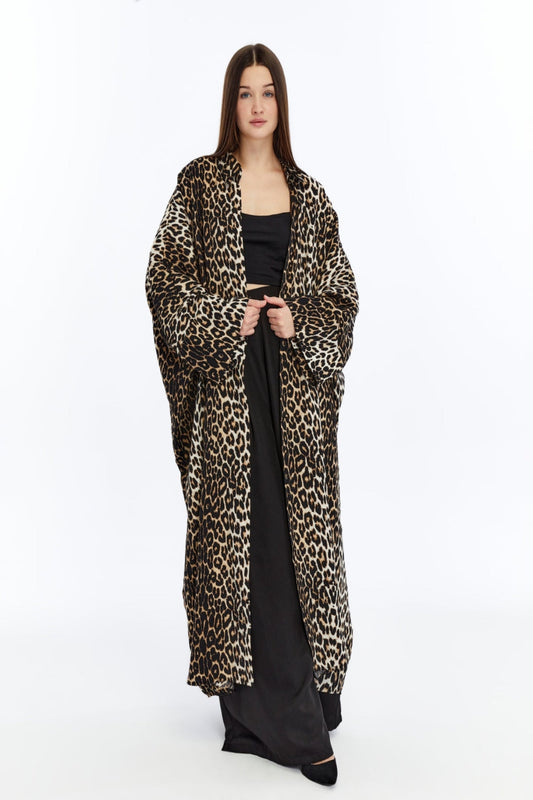 Kadın Leopar Desenli Gömlek Kaftan / Kimono