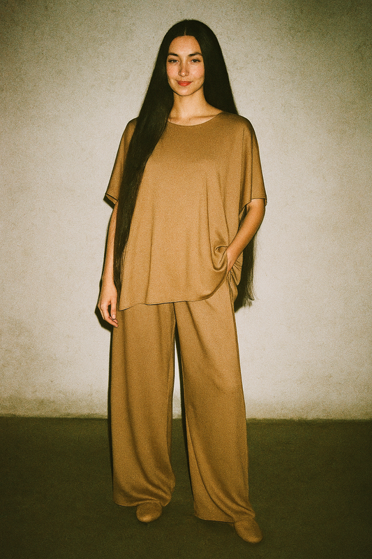 Kadın Oversize Camel Renkli Alt Üst Eşofman Takımı